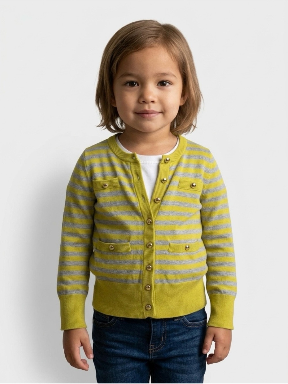 Yellow and Gray Striped Kids Cardigan